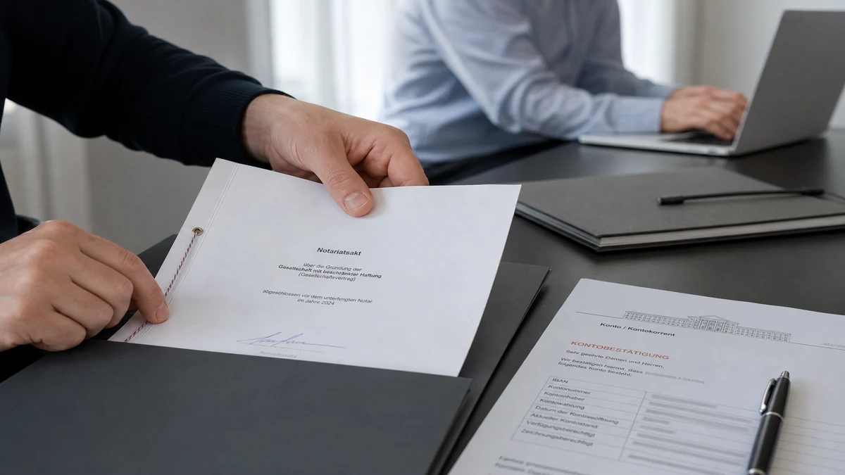 GmbH-Gründung – Notarunterlagen und Eintragung vorbereiten Unterlagen für Notar und Firmenbuch: unterzeichneter Gesellschaftsvertrag und Bankbestätigung